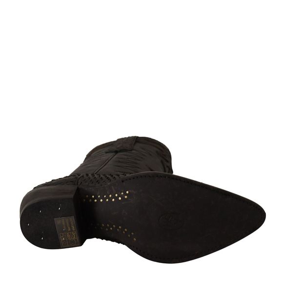 ASH Black Snakeskin Leather Women Mid Calf Cowboy Shoes - Picture 4 of 6